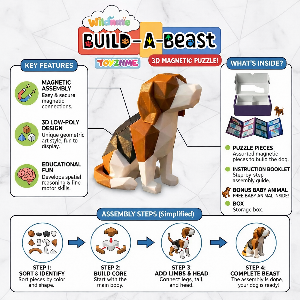 3D Magnetic Dog Puzzle - Trending Toy For Kids & Adults