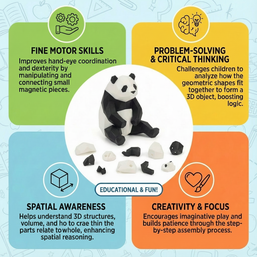 3D Magnetic Panda Puzzle - Trending Toy For Kids & Adults