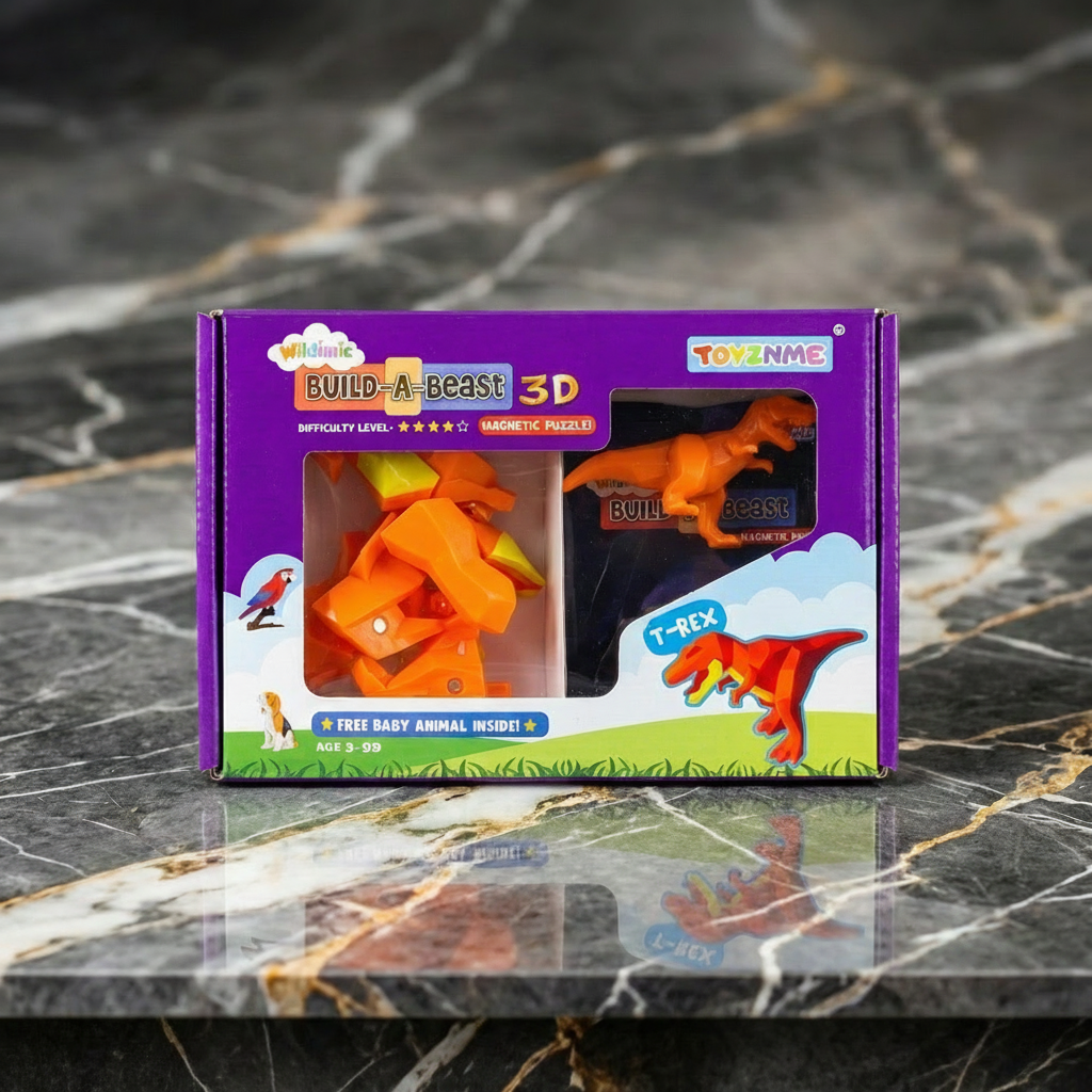 3D Magnetic Dinosaur Puzzle ( Orange ) - Trending Toy For Kids & Adults