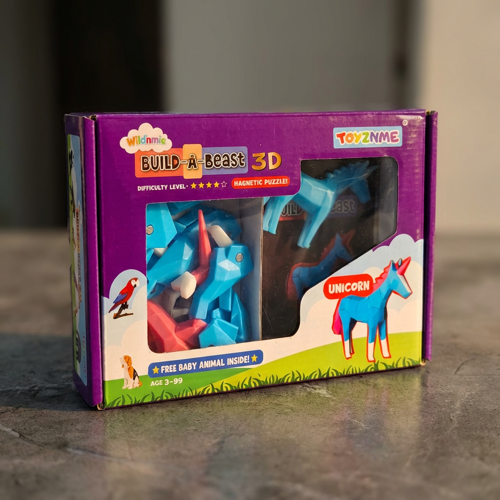 3D Magnetic Blue Unicorn Puzzle - Trending Toy For Kids & Adults
