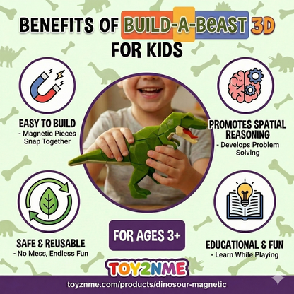 3D Magnetic T-Rex Puzzle (Green)- Trending Toy For Kids & Adults