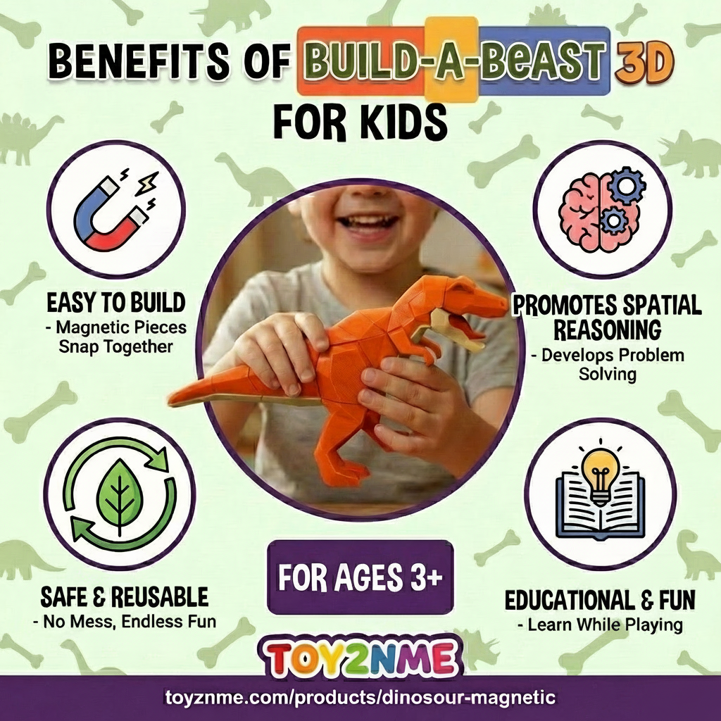 3D Magnetic Dinosaur Puzzle ( Orange ) - Trending Toy For Kids & Adults