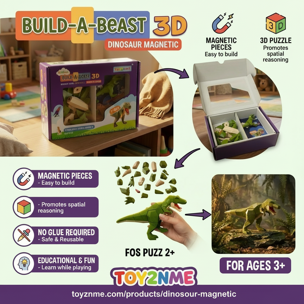 3D Magnetic T-Rex Puzzle (Green)- Trending Toy For Kids & Adults