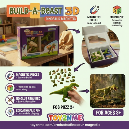 3D Magnetic T-Rex Puzzle (Green)- Trending Toy For Kids & Adults