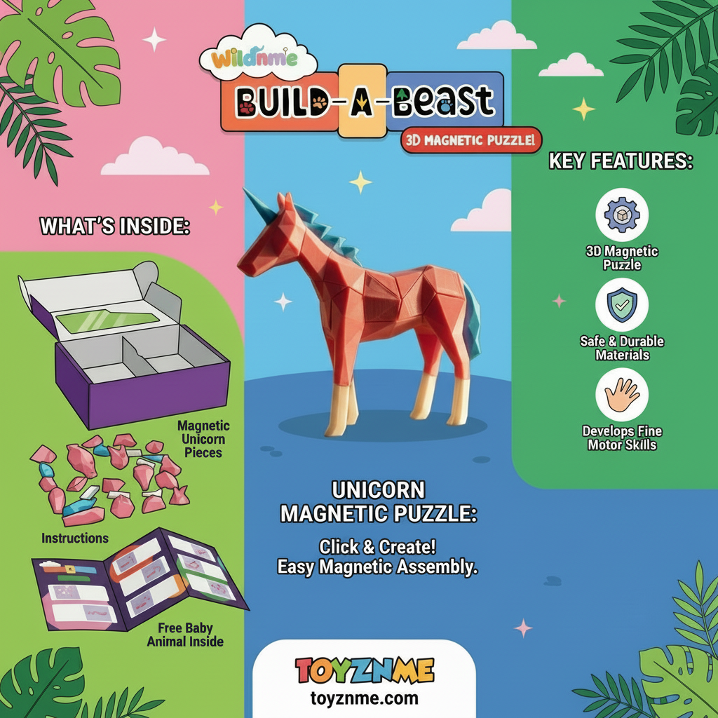 3D Magnetic Pink Unicorn Puzzle - Trending Toy For Kids & Adults