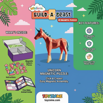 3D Magnetic Pink Unicorn Puzzle - Trending Toy For Kids & Adults