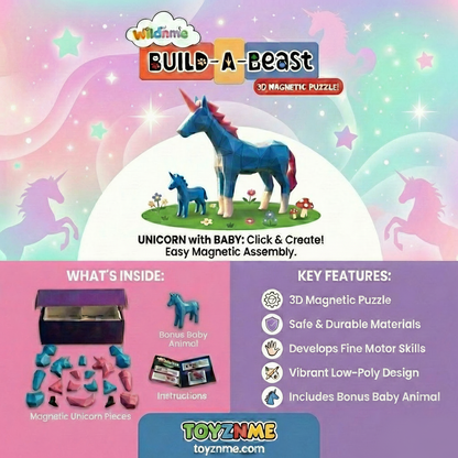 3D Magnetic Blue Unicorn Puzzle - Trending Toy For Kids & Adults