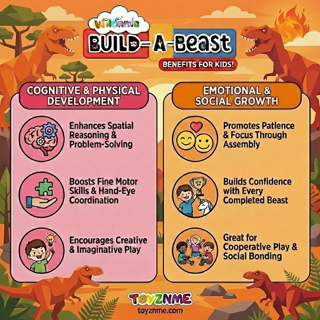 3D Magnetic Dinosaur Puzzle ( Orange ) - Trending Toy For Kids & Adults