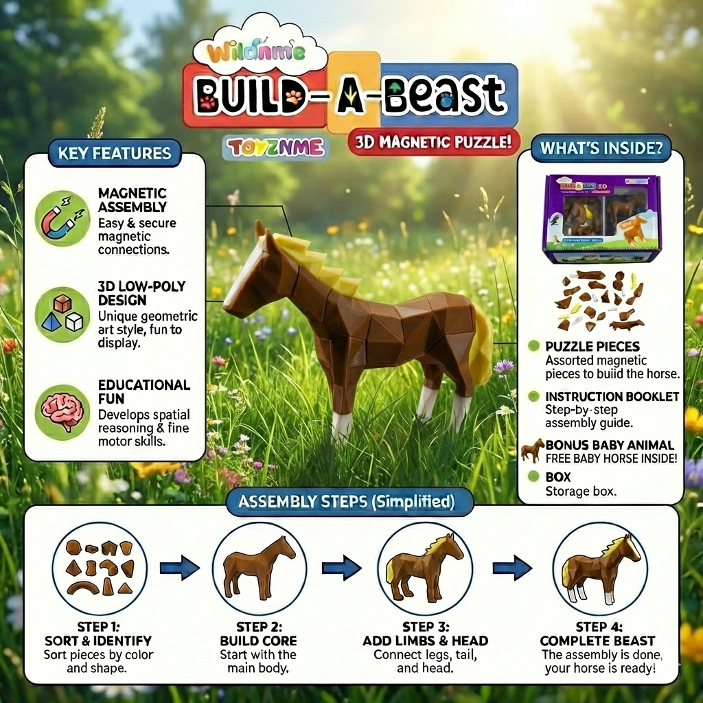 3D Magnetic Horse Puzzle - Trending Toy For Kids & Adults